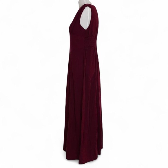 Burgundy red maxi dress with V-neck - Picture 3 of 7